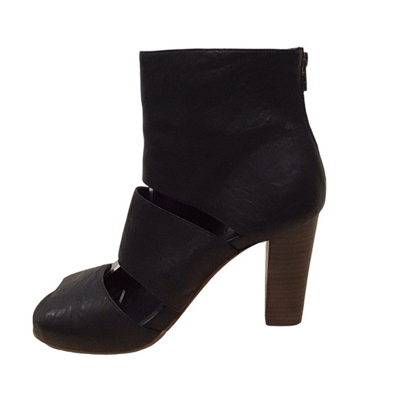 Anthropologie Gee Wa Wa Black Leather Gladiator Peep Toe Heels - Picture 3 of 9